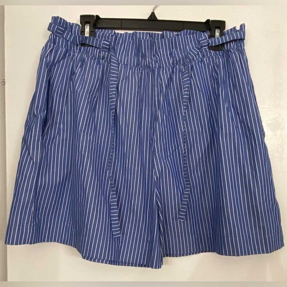 MILLE Cotton Striped Shorts Blue & White Size Large